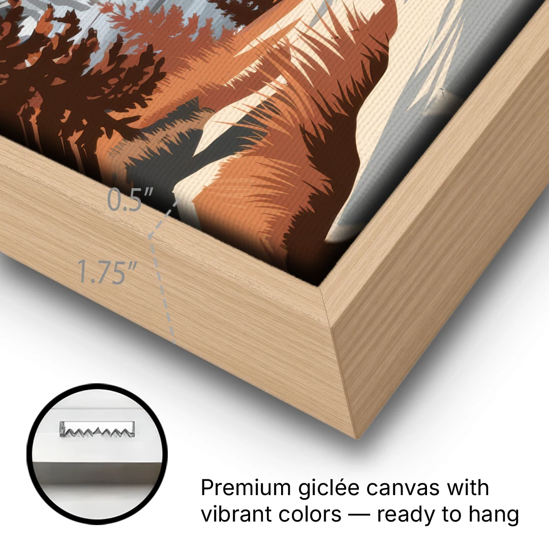 Vail Snowy Peaks - Oak Framed Canvas Wall Art - Gallery Wrap Corner