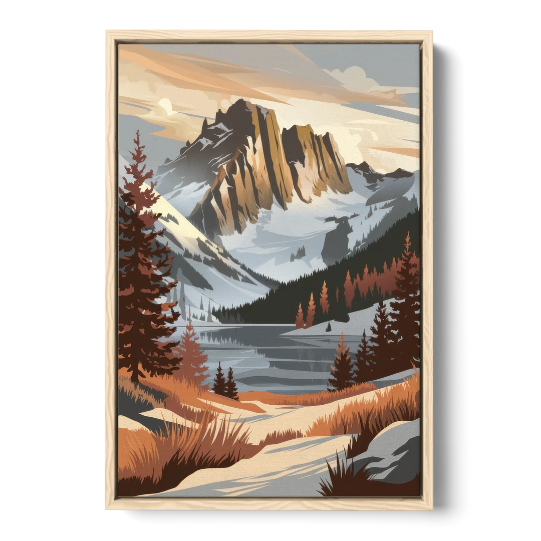 Vail Snowy Peaks - Oak Framed Canvas Wall Art - Front