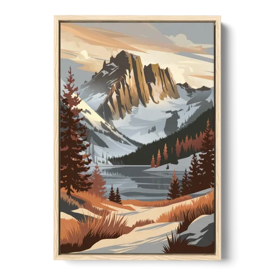 Vail Snowy Peaks - Oak Framed Canvas Wall Art - Front