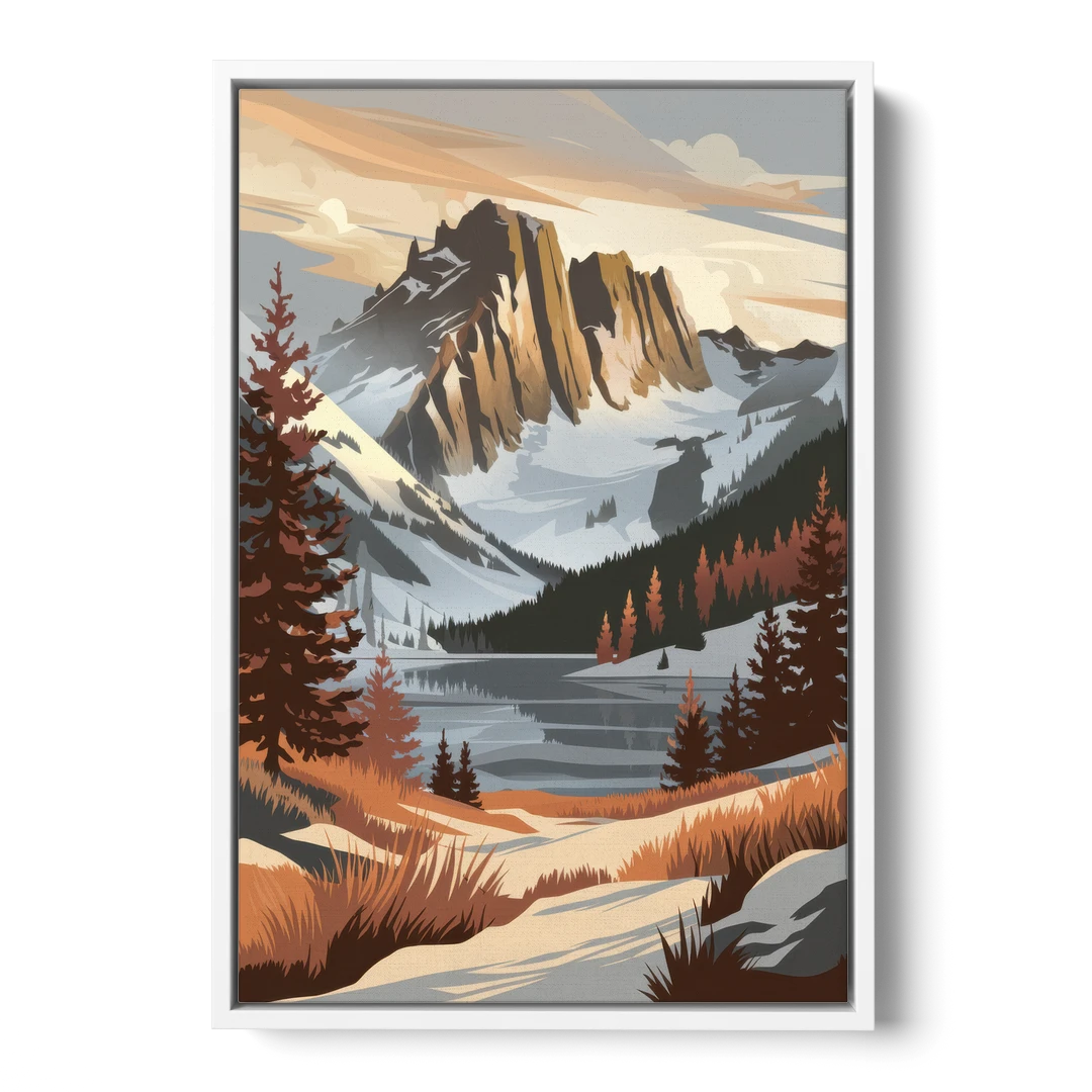 Vail Snowy Peaks - White Framed Canvas Wall Art - Front