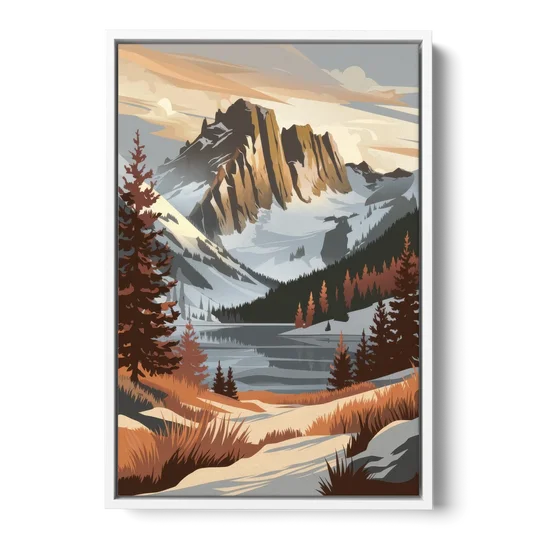 Vail Snowy Peaks - White Framed Canvas Wall Art - Front