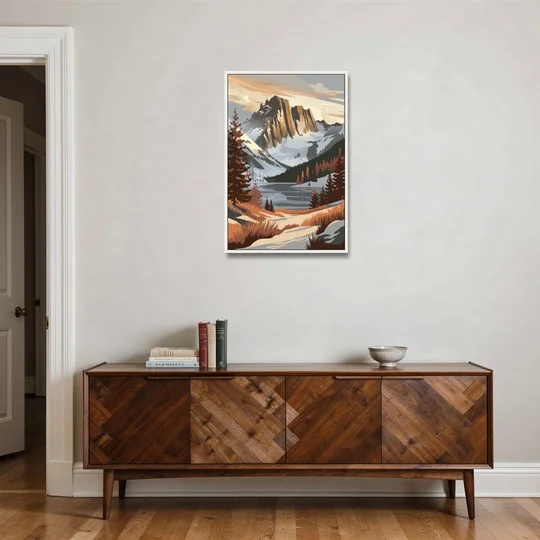 Vail Snowy Peaks - White Framed Canvas Wall Art - Coffee Table - 24x36