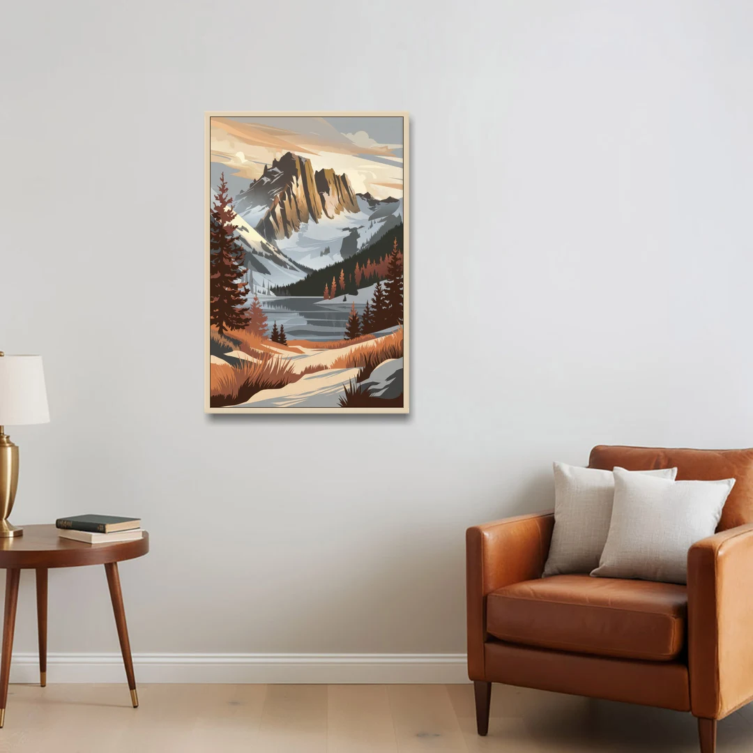 Vail Snowy Peaks - Oak Framed Canvas Wall Art - Sofa - 24x36