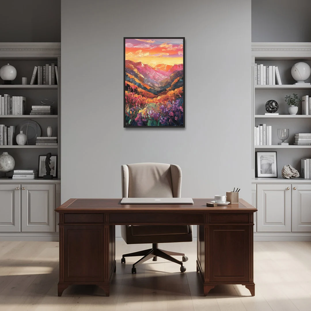 Vail Sunset Glow - Black Framed Canvas Wall Art - Office - 24x36