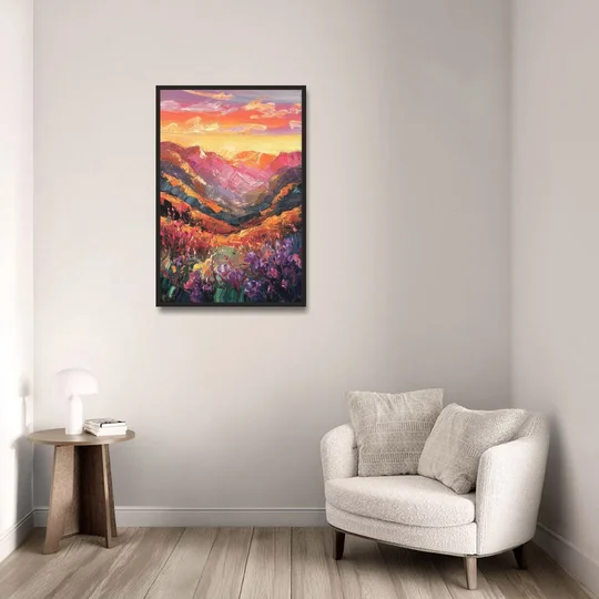 Vail Sunset Glow - Black Framed Canvas Wall Art - Sofa - 24x36