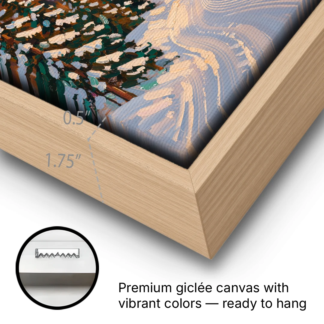 Vail Winter Wonderland - Oak Framed Canvas Wall Art - Gallery Wrap Corner