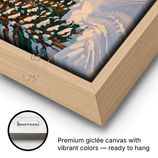 Vail Winter Wonderland - Oak Framed Canvas Wall Art - Gallery Wrap Corner