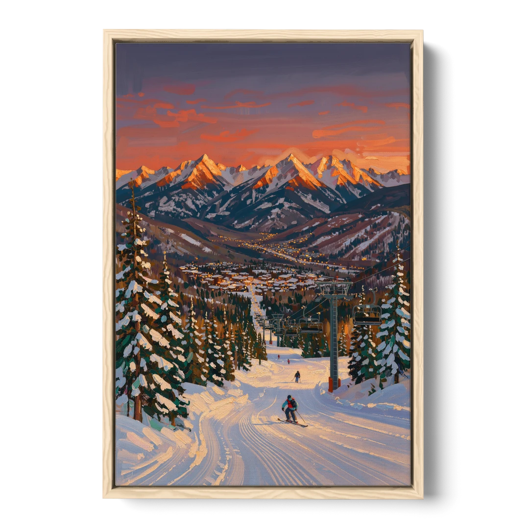 Vail Winter Wonderland - Oak Framed Canvas Wall Art - Front