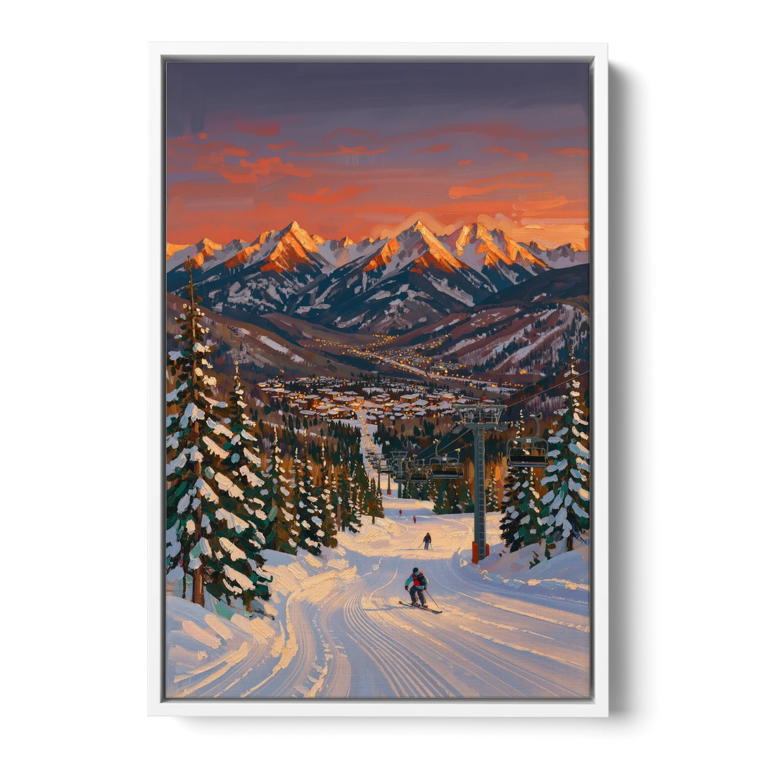Vail Winter Wonderland - White Framed Canvas Wall Art - Front