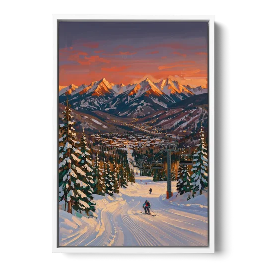 Vail Winter Wonderland - White Framed Canvas Wall Art - Front