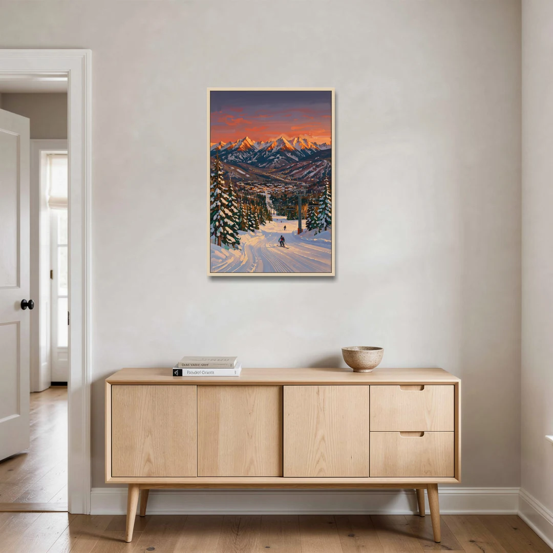 Vail Winter Wonderland - Oak Framed Canvas Wall Art - Coffee Table - 24x36