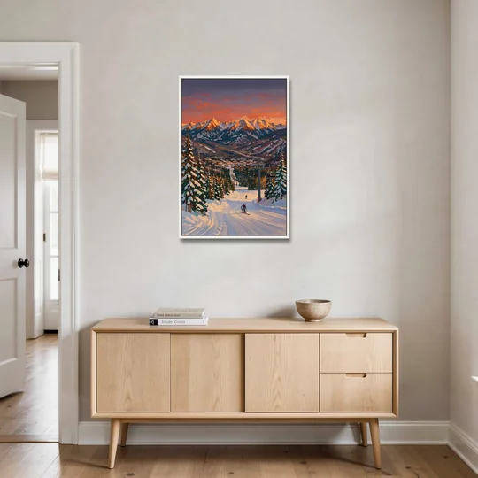 Vail Winter Wonderland - White Framed Canvas Wall Art - Coffee Table - 24x36