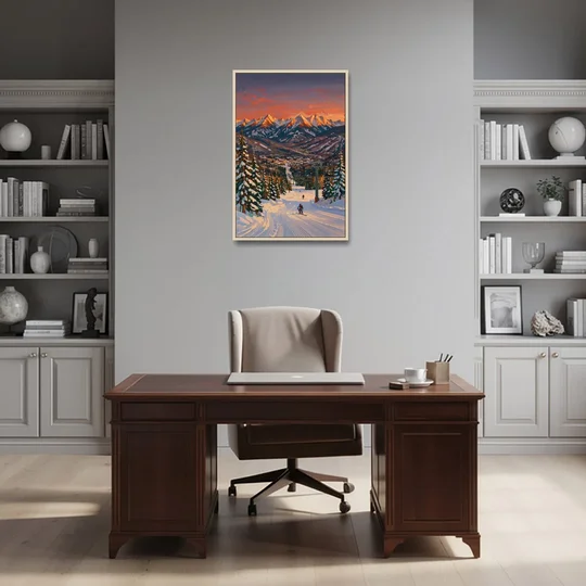 Vail Winter Wonderland - Oak Framed Canvas Wall Art - Office - 24x36