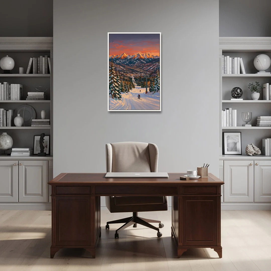 Vail Winter Wonderland - White Framed Canvas Wall Art - Office - 24x36