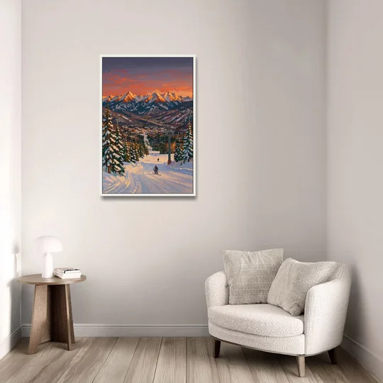 Vail Winter Wonderland - White Framed Canvas Wall Art - Sofa - 24x36