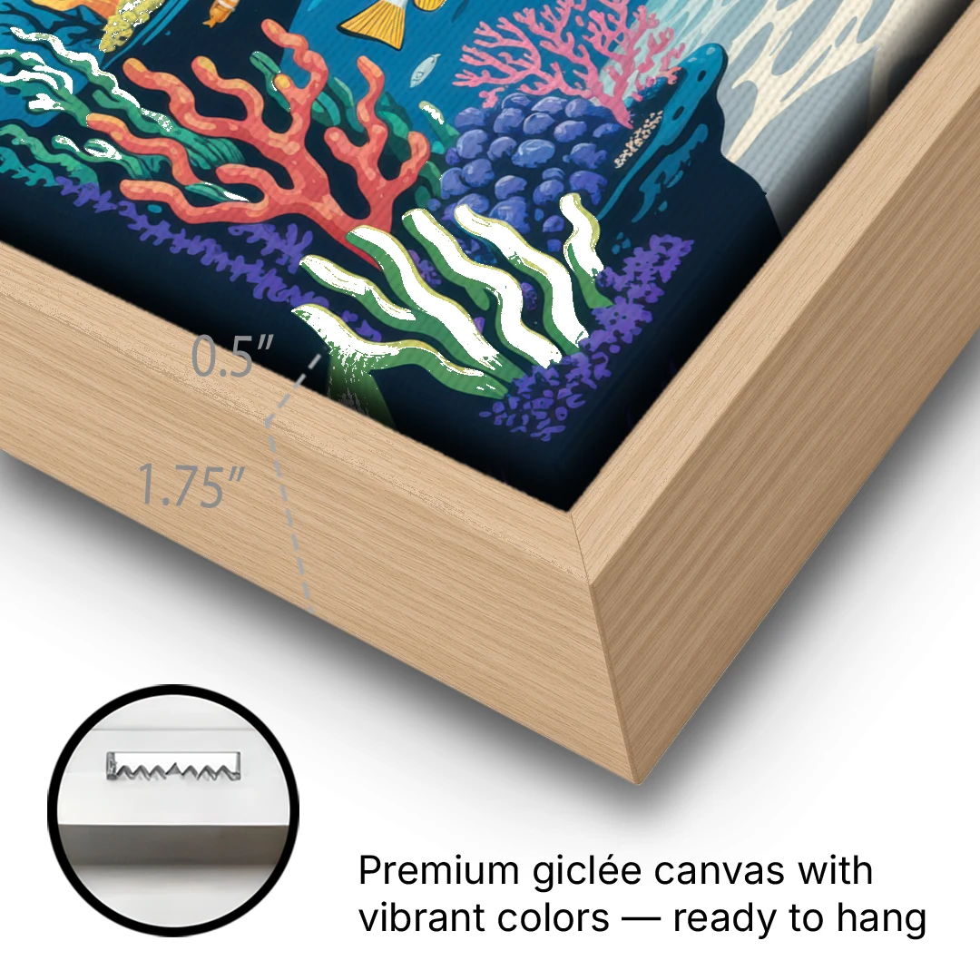 Vancouver Aquarium Life - Oak Framed Canvas Wall Art - Gallery Wrap Corner