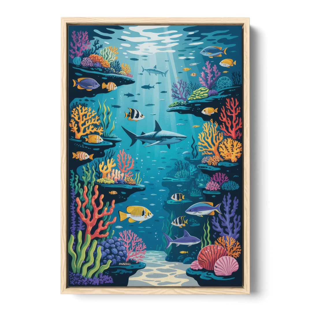 Vancouver Aquarium Life - Oak Framed Canvas Wall Art - Front