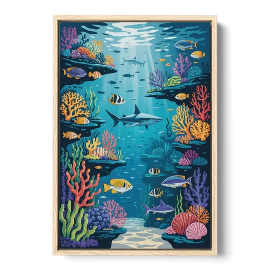 Vancouver Aquarium Life - Oak Framed Canvas Wall Art - Front