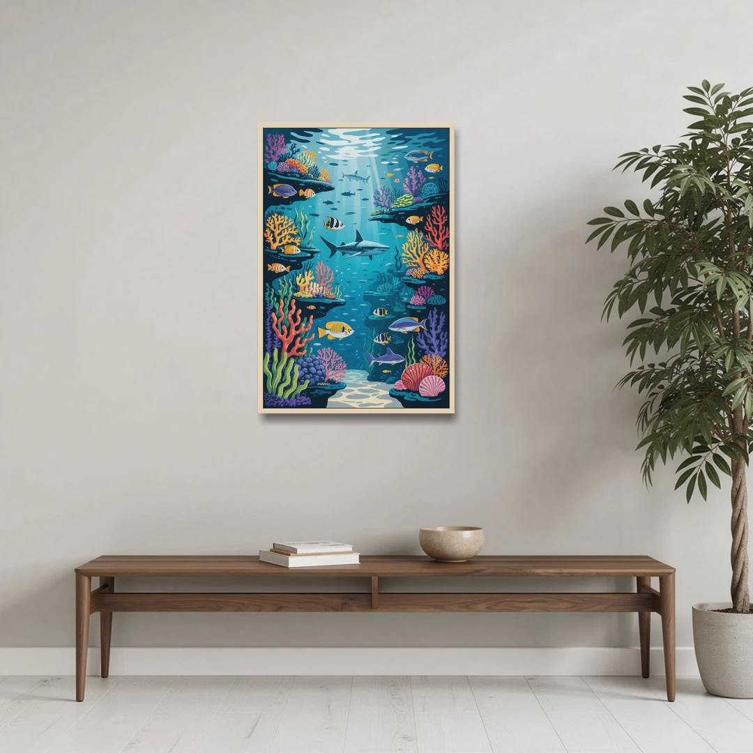Vancouver Aquarium Life - Oak Framed Canvas Wall Art - Coffee Table - 24x36