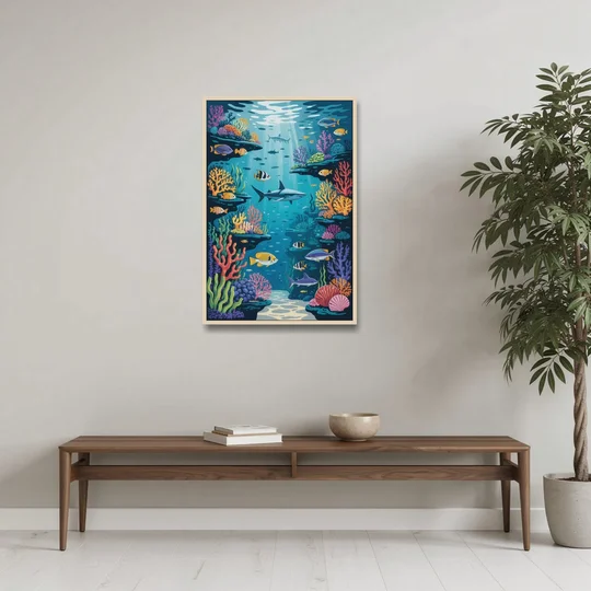 Vancouver Aquarium Life - Oak Framed Canvas Wall Art - Coffee Table - 24x36