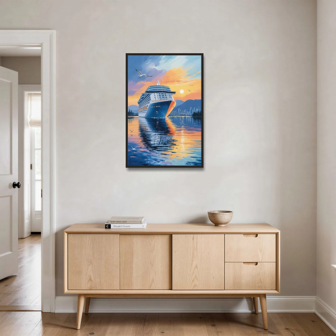 Vancouver Cruise Ship Terminal - Black Framed Canvas Wall Art - Coffee Table - 24x36