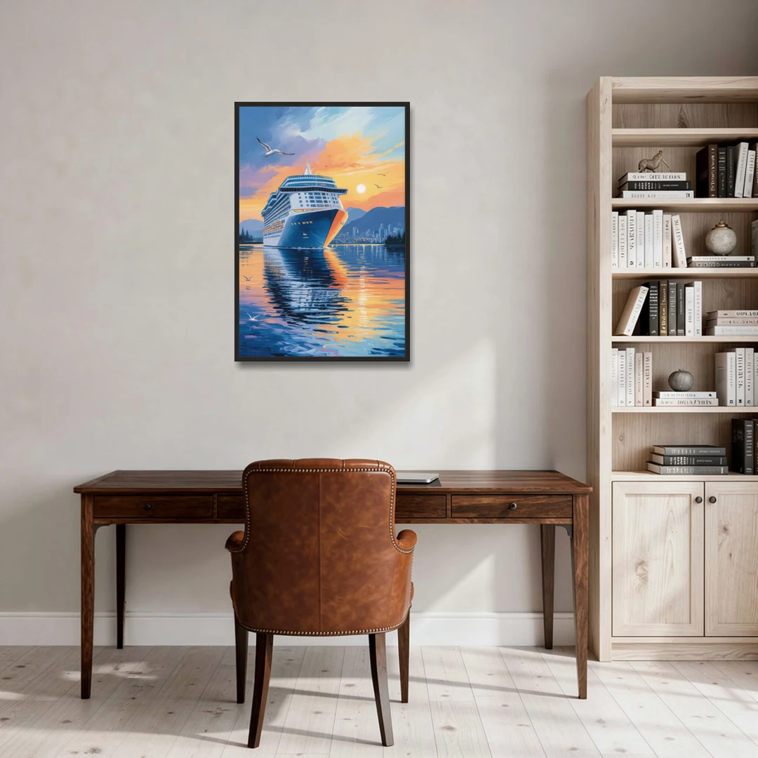 Vancouver Cruise Ship Terminal - Black Framed Canvas Wall Art - Office - 24x36