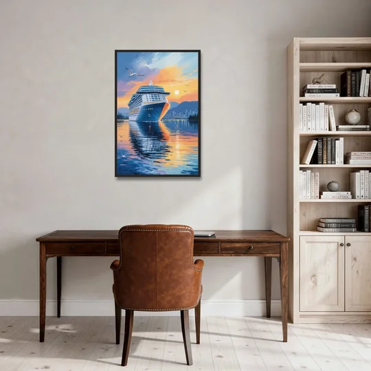 Vancouver Cruise Ship Terminal - Black Framed Canvas Wall Art - Office - 24x36