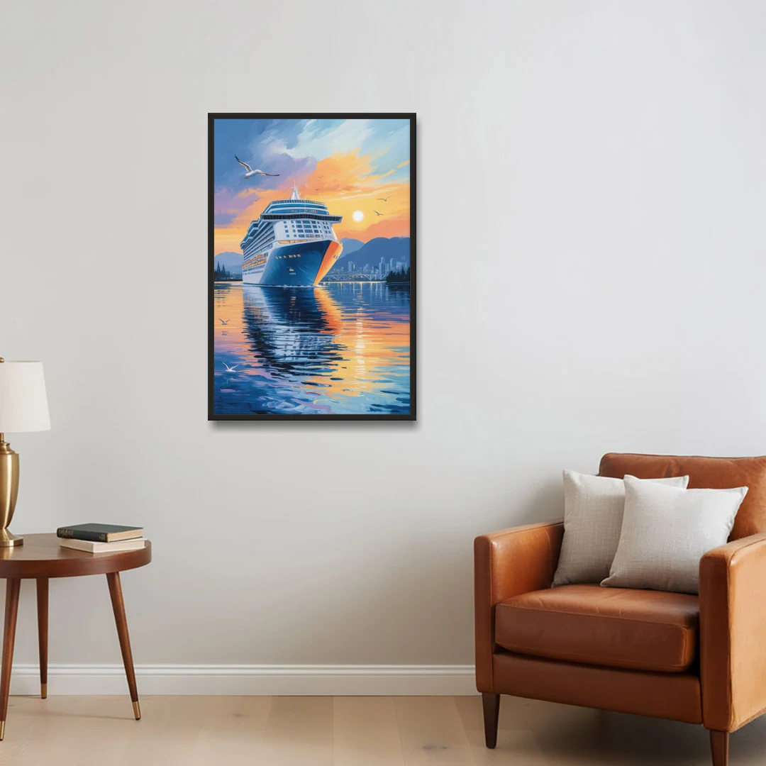 Vancouver Cruise Ship Terminal - Black Framed Canvas Wall Art - Sofa - 24x36