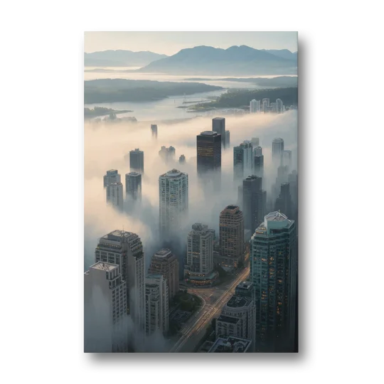 Vancouver Foggy Skyline - Canvas Wall Art - Front