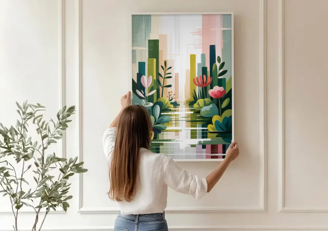 VanDusen Botanical Garden canvas wall art being hung on a paneled wall