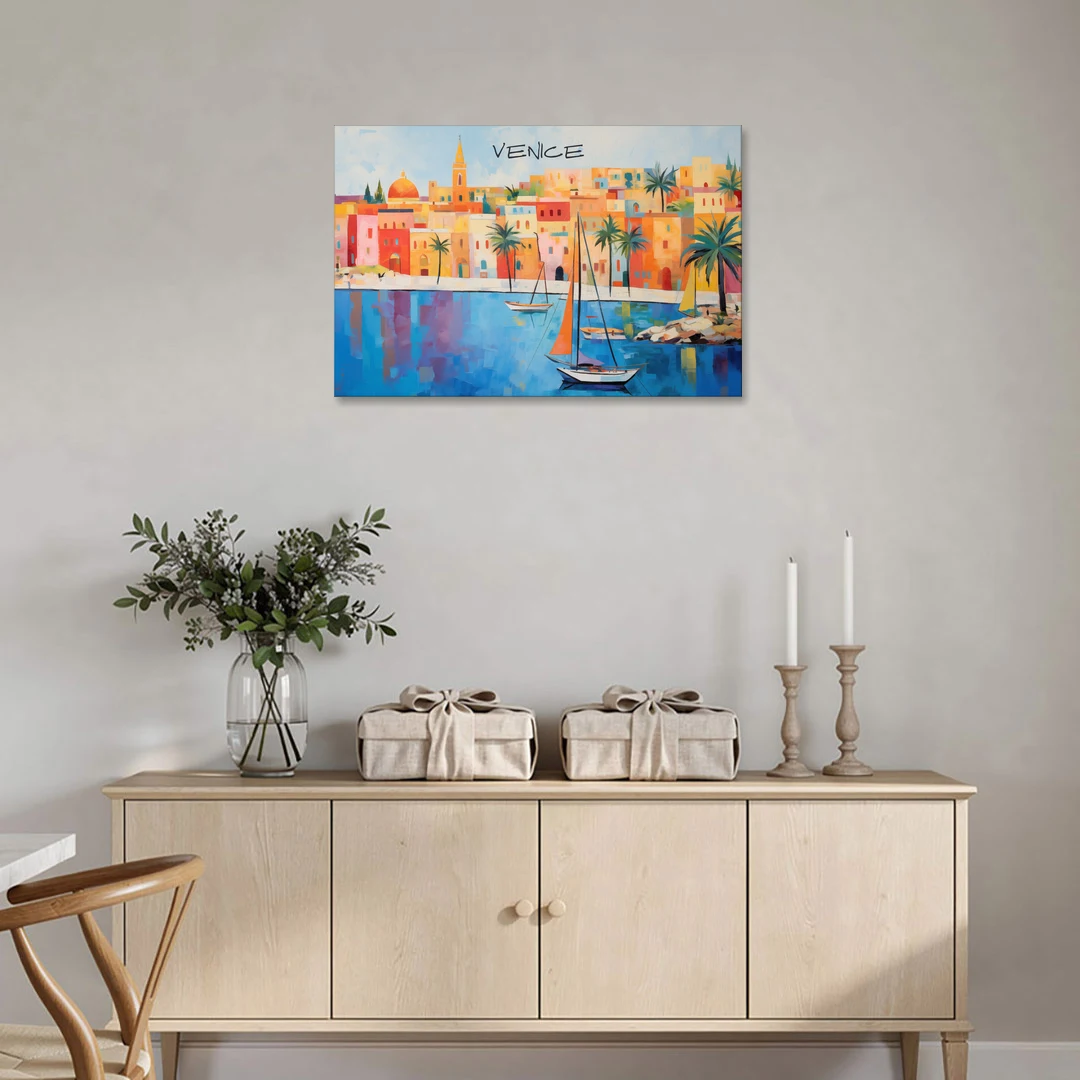 Venice Art with an Orange Sail - Canvas Wall Art - Coffee Table - 36x24