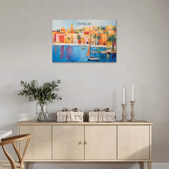 Venice Art with an Orange Sail - Canvas Wall Art - Coffee Table - 36x24
