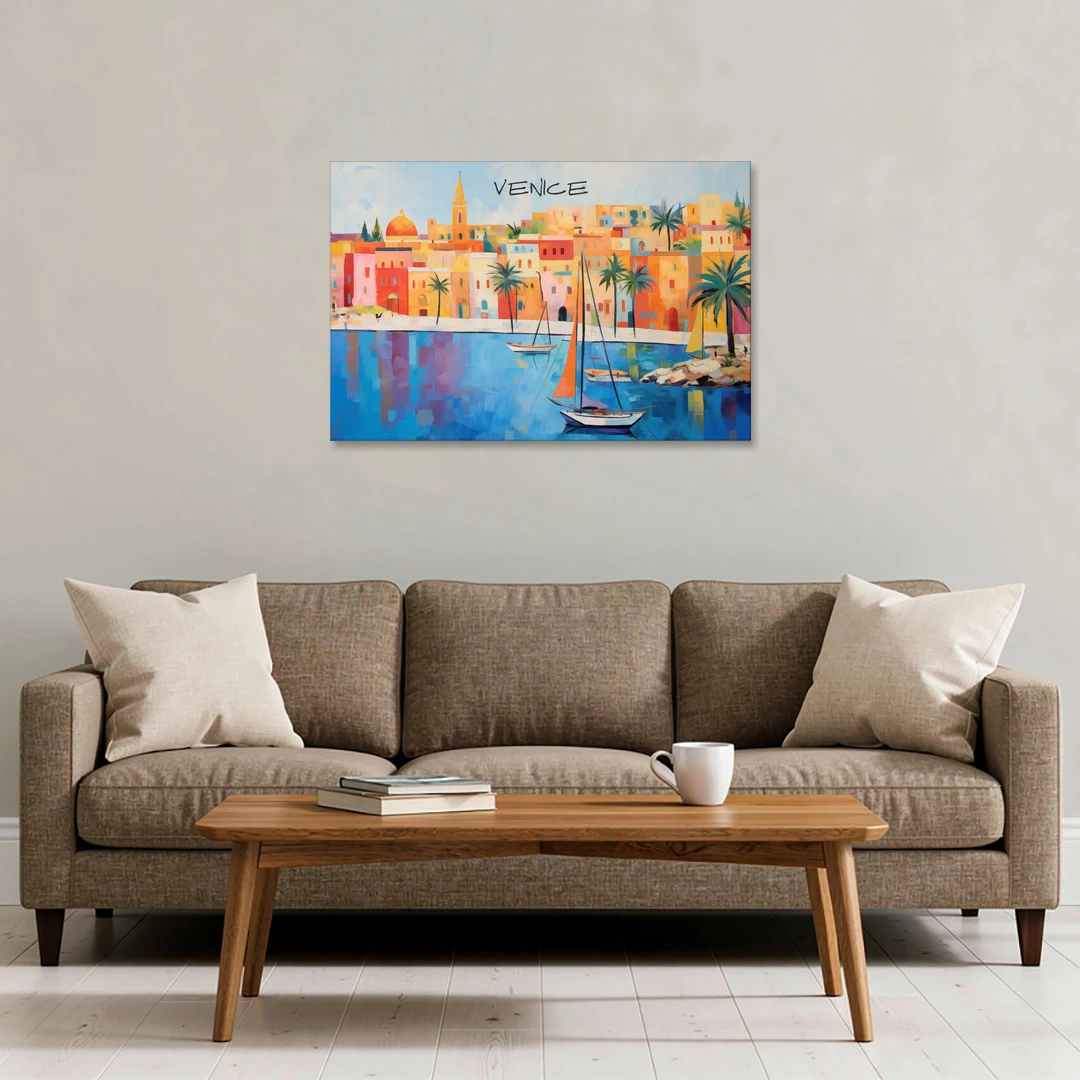 Venice Art with an Orange Sail - Canvas Wall Art - Sofa - 36x24