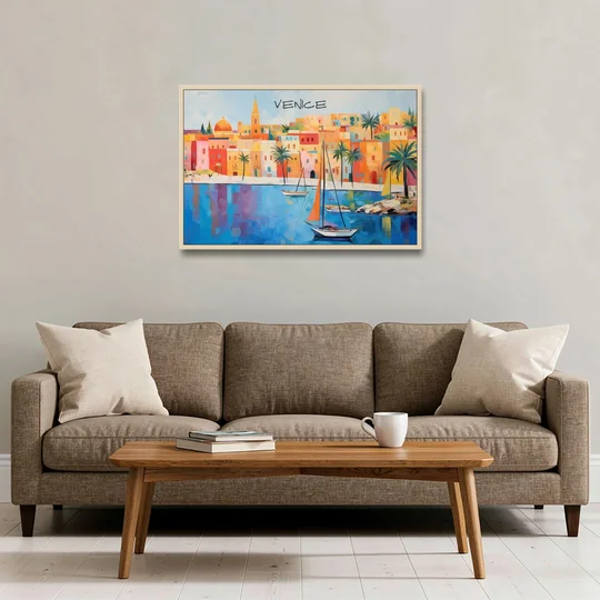 Venice Art with an Orange Sail - Oak Framed Canvas Wall Art - Sofa - 36x24