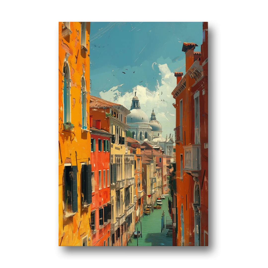 Venice Canal Painting with a Distant Dome - Canvas Wall Art - Front