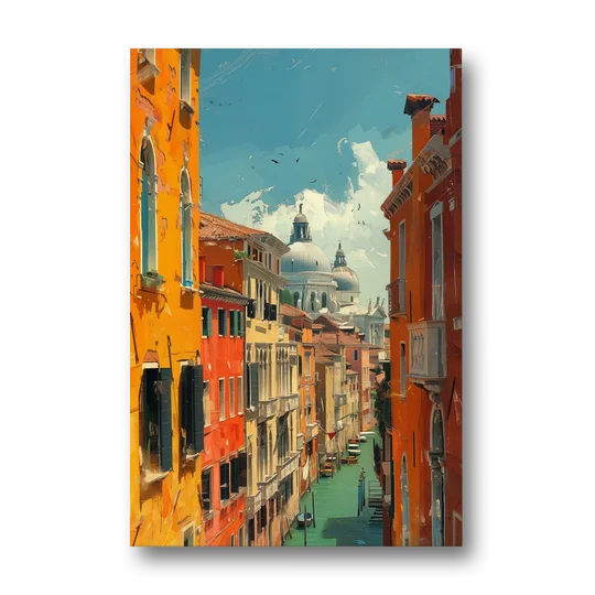 Venice Canal Painting with a Distant Dome - Canvas Wall Art - Front