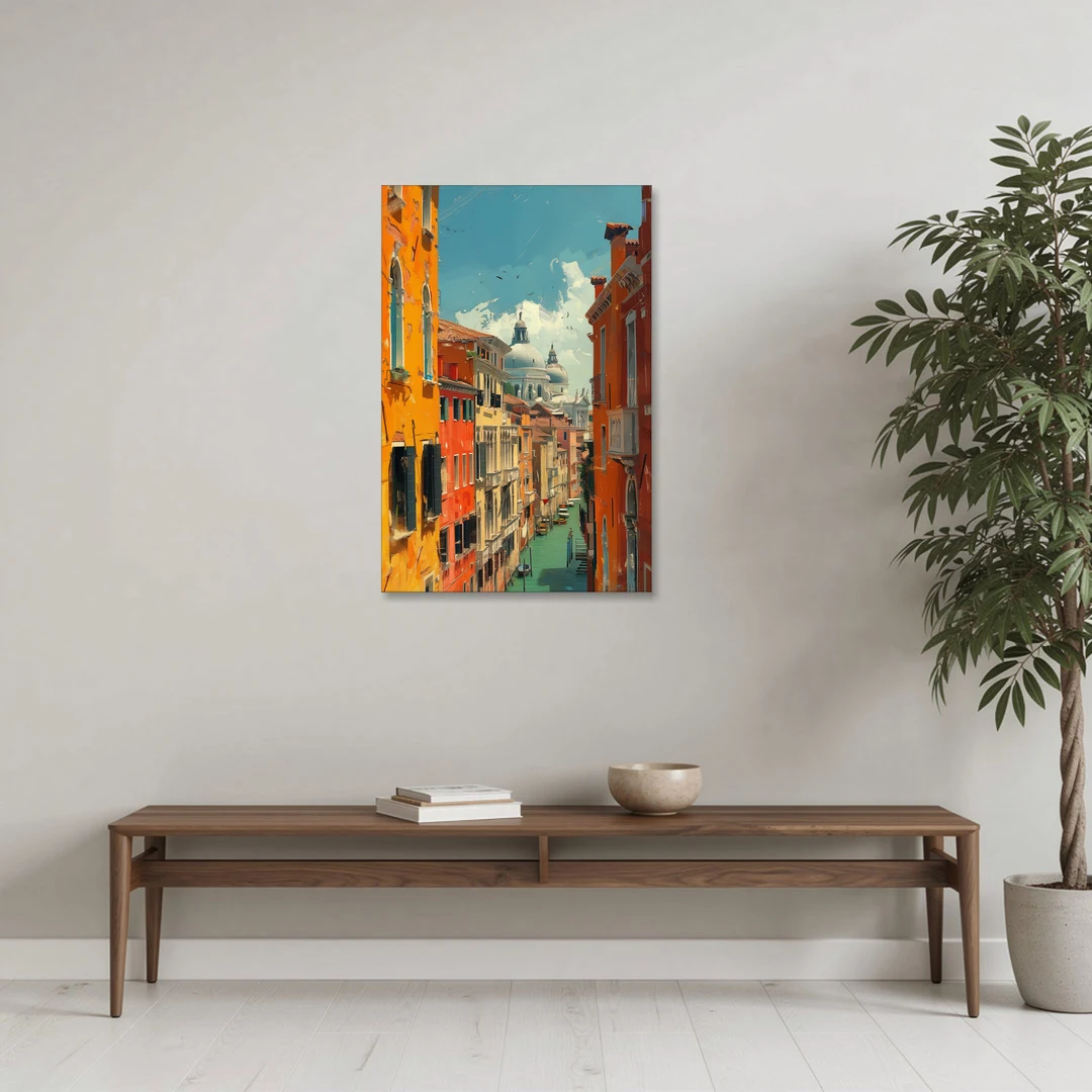 Venice Canal Painting with a Distant Dome - Canvas Wall Art - Coffee Table - 24x36