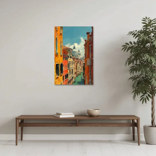 Venice Canal Painting with a Distant Dome - Canvas Wall Art - Coffee Table - 24x36