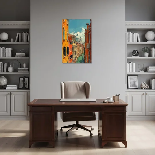 Venice Canal Painting with a Distant Dome - Canvas Wall Art - Office - 24x36