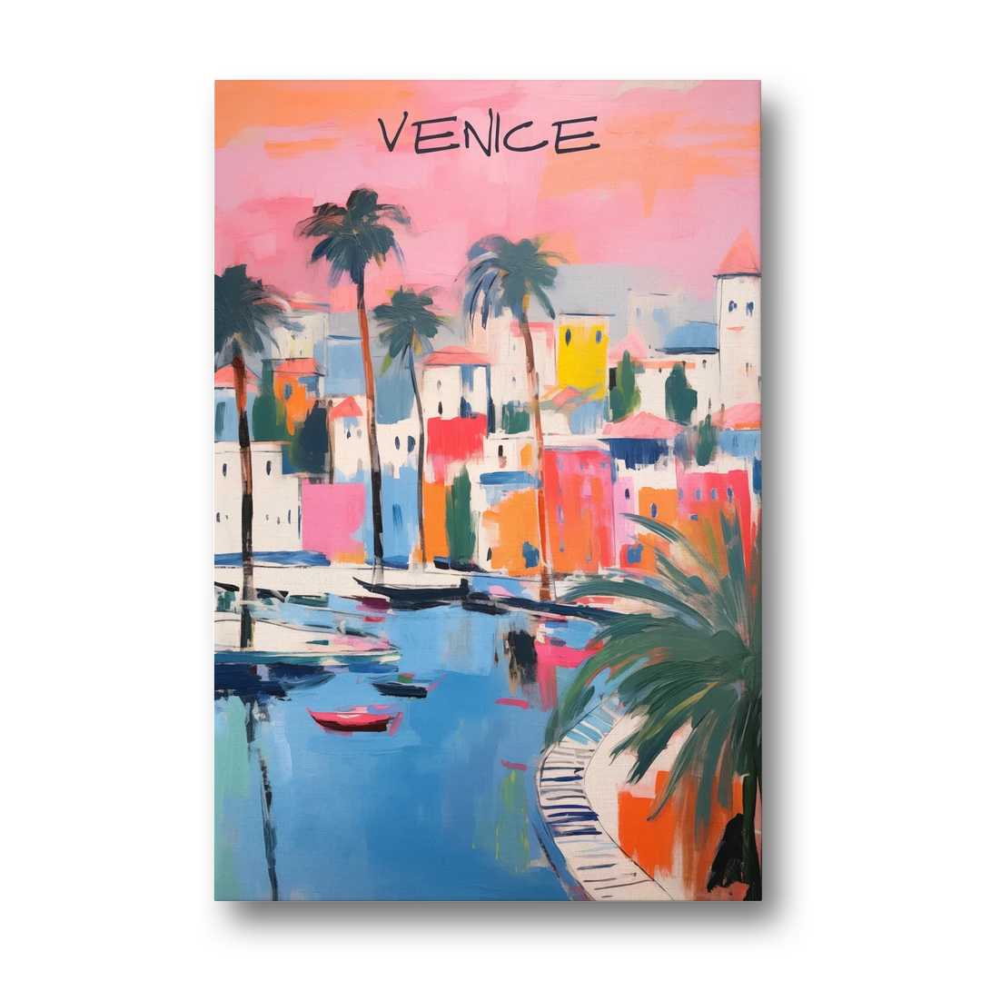 Venice Wall Art Under a Pink Sky - Canvas Wall Art - Front