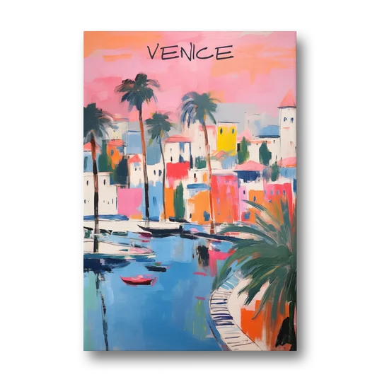 Venice Wall Art Under a Pink Sky - Canvas Wall Art - Front