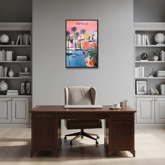 Venice Wall Art Under a Pink Sky - Black Framed Canvas Wall Art - Office - 24x36