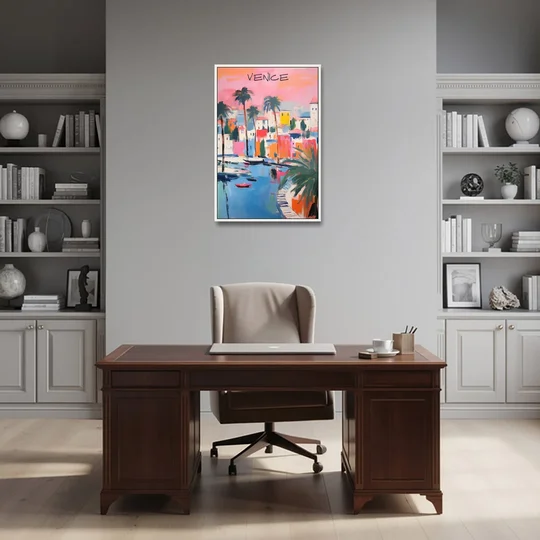Venice Wall Art Under a Pink Sky - White Framed Canvas Wall Art - Office - 24x36