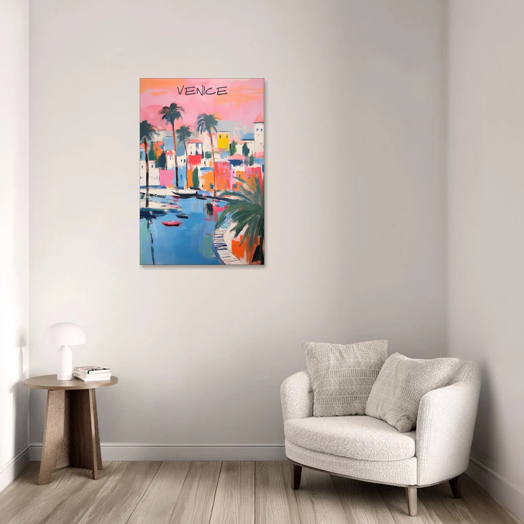 Venice Wall Art Under a Pink Sky - Canvas Wall Art - Sofa - 24x36