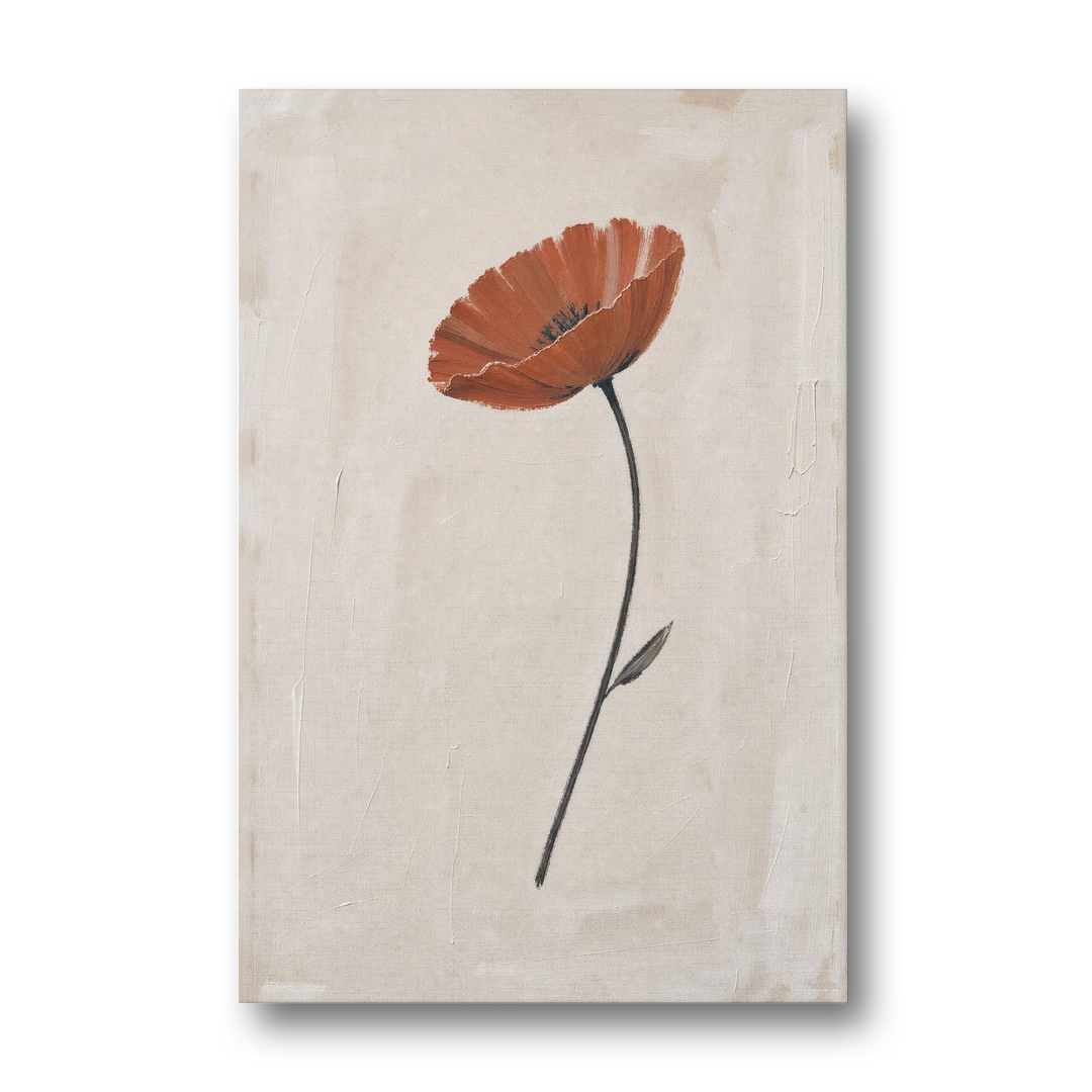 Vermilion Poppy on a Long Black Stem - Canvas Wall Art - Front
