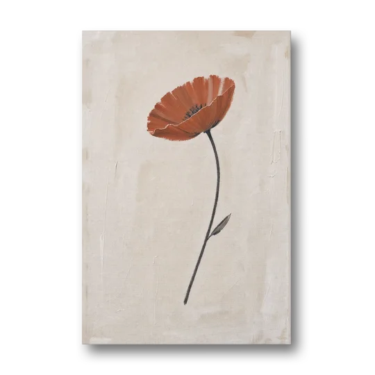 Vermilion Poppy on a Long Black Stem - Canvas Wall Art - Front
