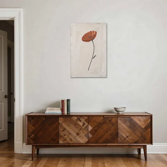 Vermilion Poppy on a Long Black Stem - Canvas Wall Art - Coffee Table - 24x36