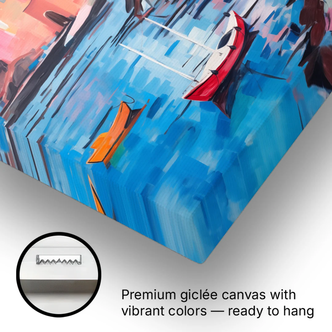 Vernazza Painting with Red Boats - Canvas Wall Art - Gallery Wrap Corner