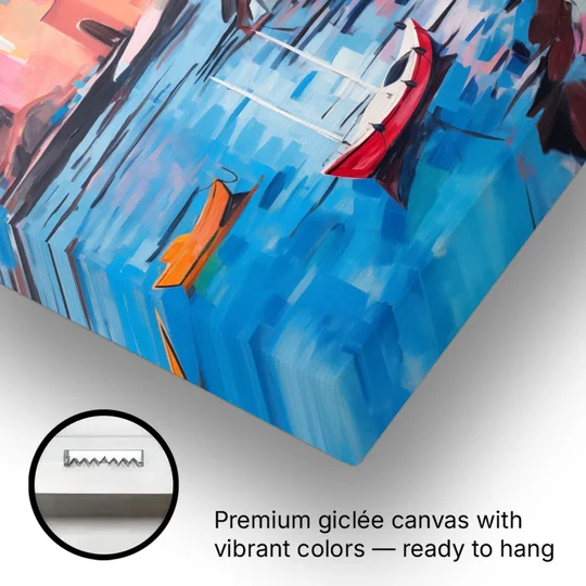 Vernazza Painting with Red Boats - Canvas Wall Art - Gallery Wrap Corner