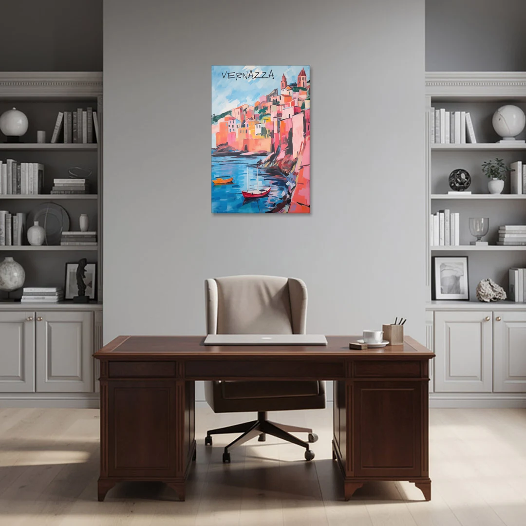 Vernazza Painting with Red Boats - Canvas Wall Art - Office - 24x36